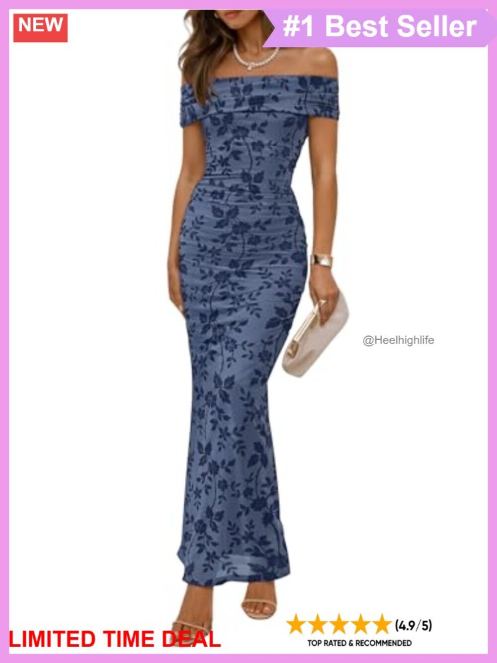 Off Shoulder Floral Bodycon Ruched Maxi Formal Dress